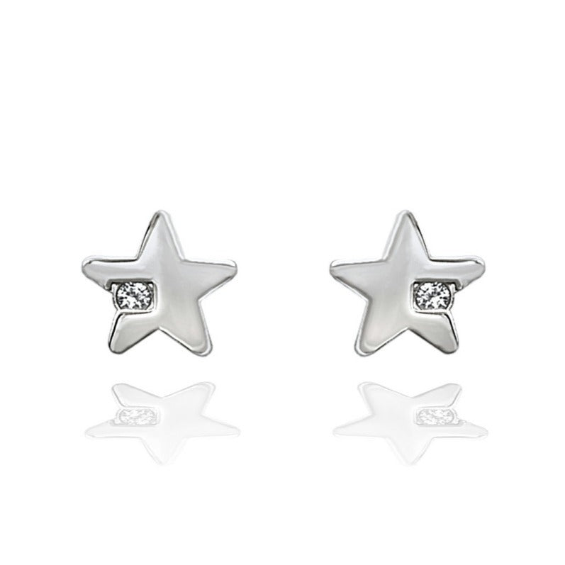 Pendientes oro blanco 18k estrella circonita rosca bebé 6mm