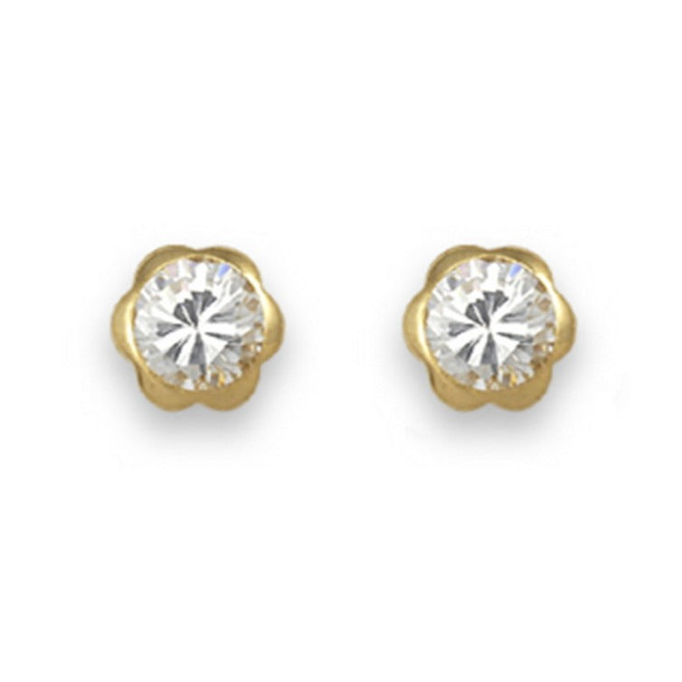 Pendientes bebé oro amarillo 18k flor circonita 5mm