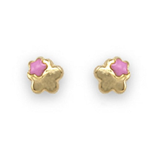 Pendientes bebé oro amarillo 18k flor doble esmalte