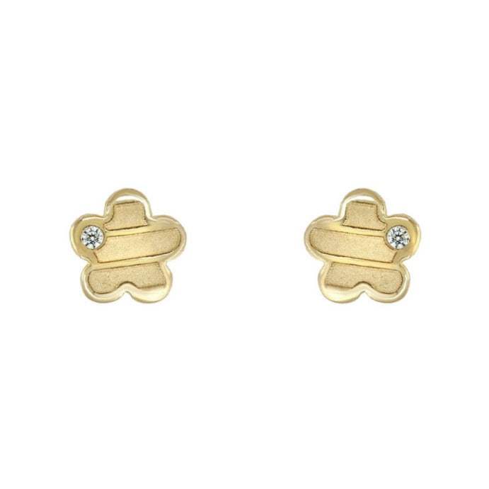 Pendientes bebé oro amarillo 18k flor rayas circonitas