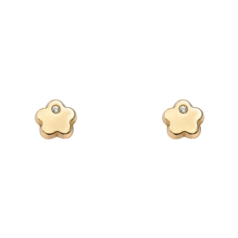 Pendientes bebé oro amarillo 18k flor circonita 5mm