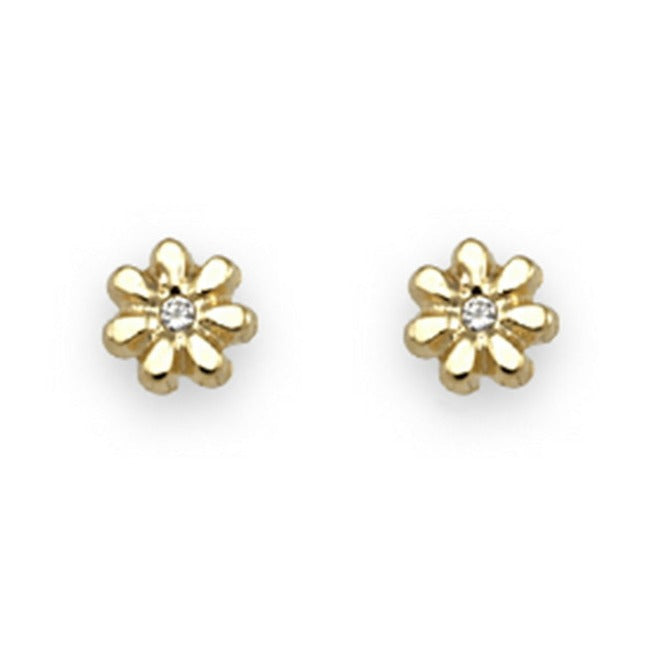 Pendientes bebé oro amarillo 18k flor circonita