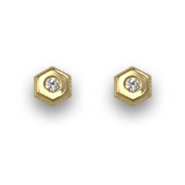 Pendientes oro amarillo 18k hexágono mini circonita bebé