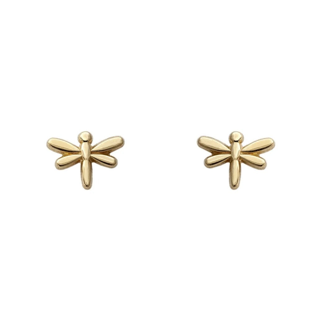 Par de pendientes de bebé de oro amarillo de 18k con forma de libélula, 7x9 mm