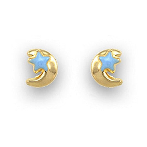 Pendientes oro amarillo 18k luna estrella esmalte bebé