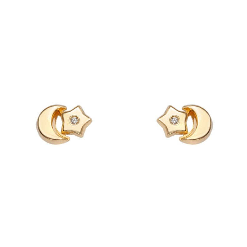 Pendientes oro amarillo 18k luna estrella bebé 4x6mm