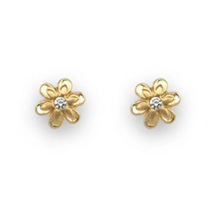 Par de pendientes de bebé de oro amarillo de 18k con margarita y circonita pequeña
