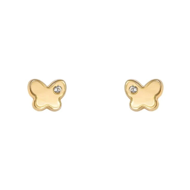 Par de pendientes de bebé de oro amarillo de 18k con forma de mariposa y circonita, 5x4 mm