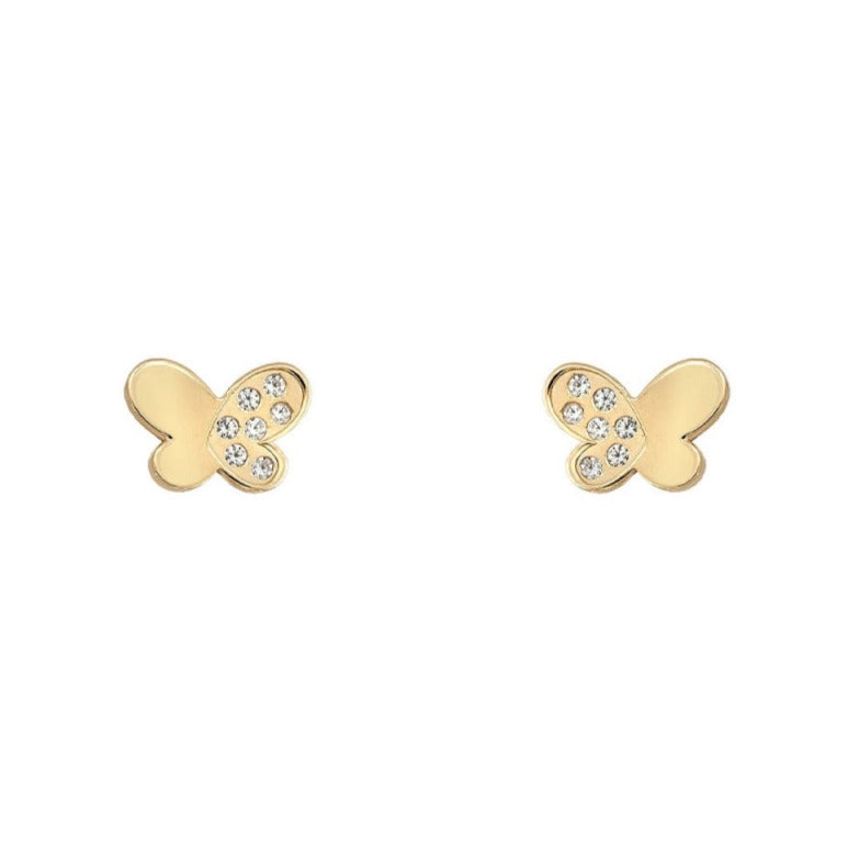 Pendientes bebé oro amarillo 18k mariposa circonitas rosca 6x4mm
