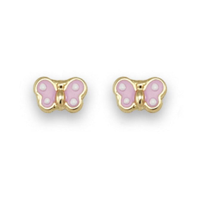 Pendientes bebé oro amarillo 18k mariposa esmalte pequeña