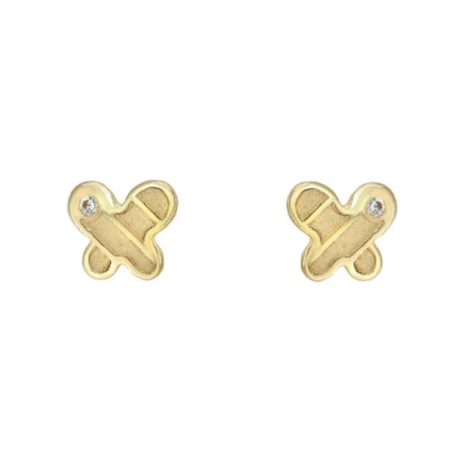 Pendientes oro amarillo 18k mariposa rayas circonita bebé