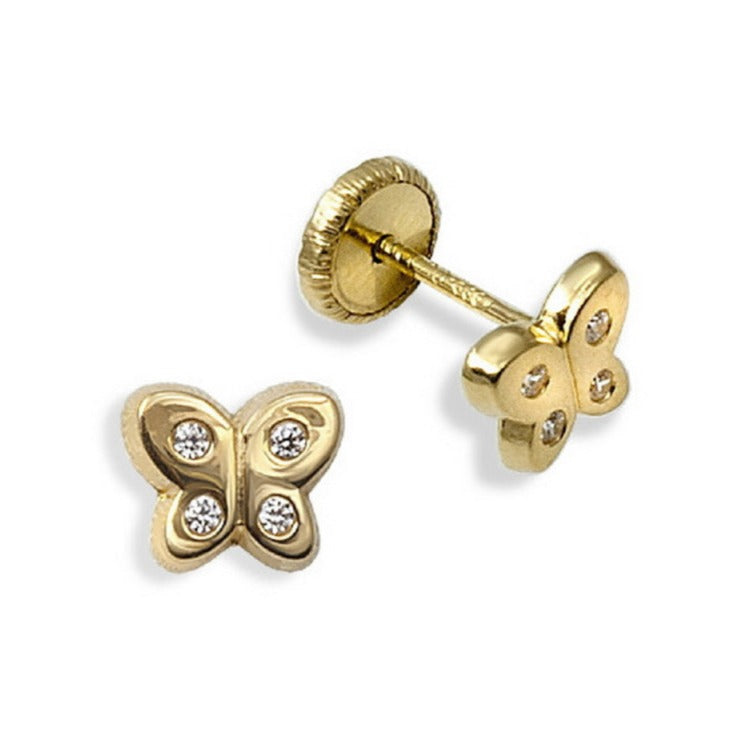 Pendientes oro amarillo 18k mariposa rosca bebé