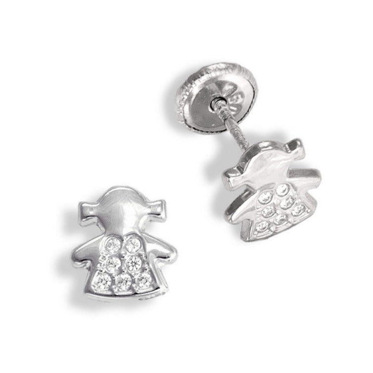 Pendientes bebé oro blanco 18k niña circonitas