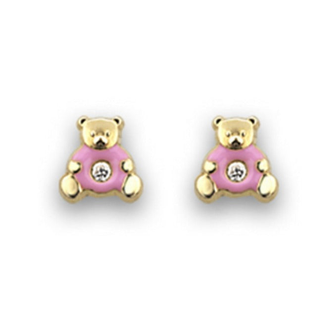 Pendientes bebé oro amarillo 18k osito mini esmalte circonita