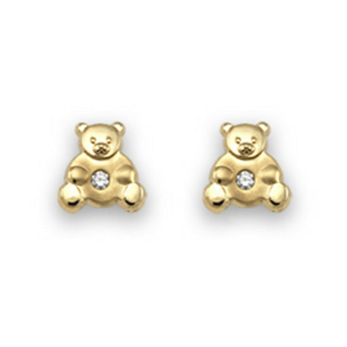 Pendientes oro amarillo 18k osito mini circonita bebé