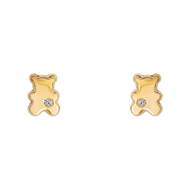 Pendientes oro amarillo 18k osito circonita bebé 5x3mm