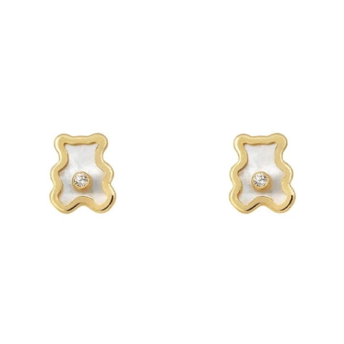 Par de pendientes de bebé de oro amarillo de 18k con forma de osito y circonita, 6 mm