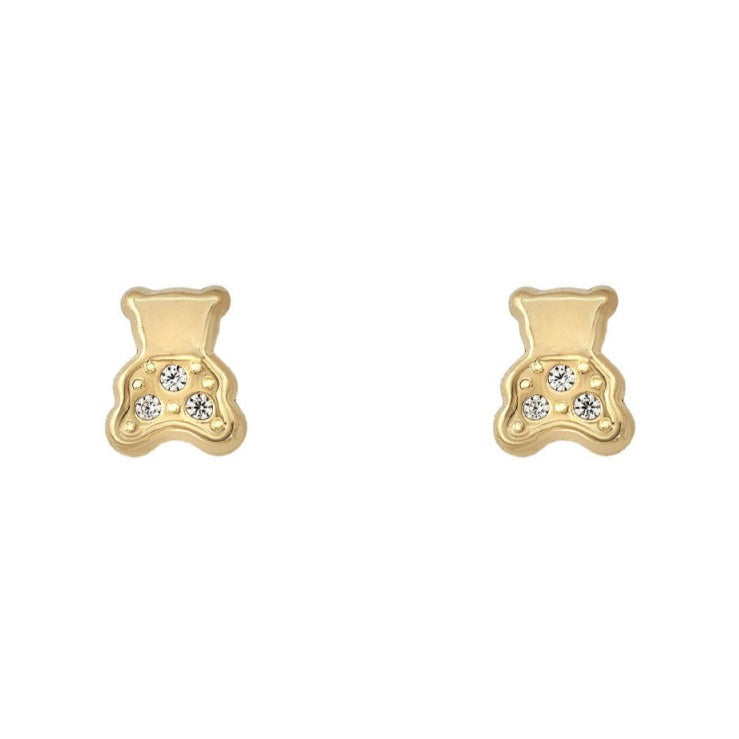 Pendientes bebé oro amarillo 18k osito circonitas rosca 6x5mm