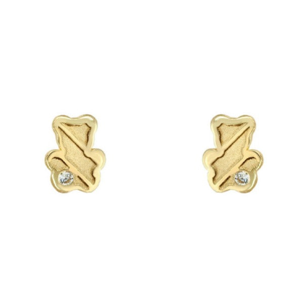 Pendientes oro amarillo 18k osito rayas circonita bebé