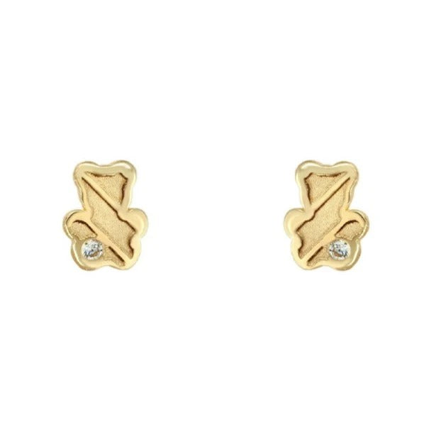 Par de pendientes de bebé de oro amarillo de 18k con osito rayado y circonita