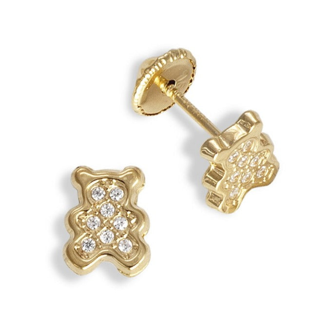 Pendientes bebé oro amarillo 18k oso circonitas