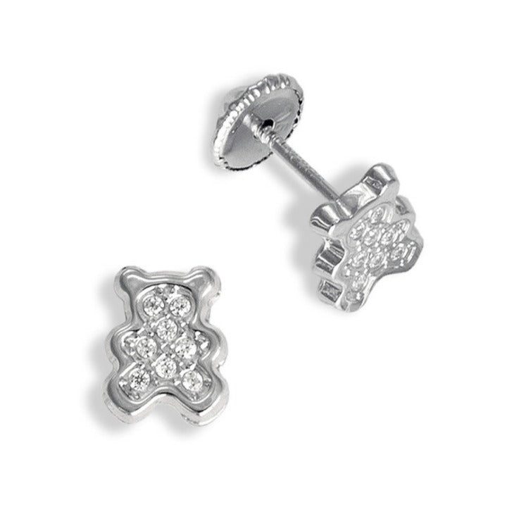 Pendientes bebé oro blanco 18k oso circonitas