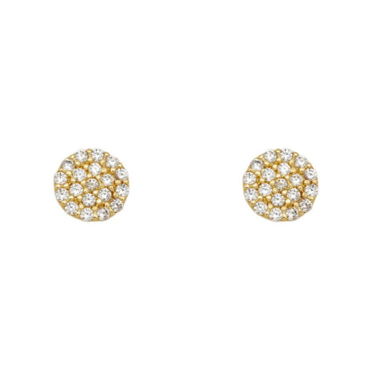 Pendientes oro amarillo 18k redondo circonitas rosca bebé 5mm