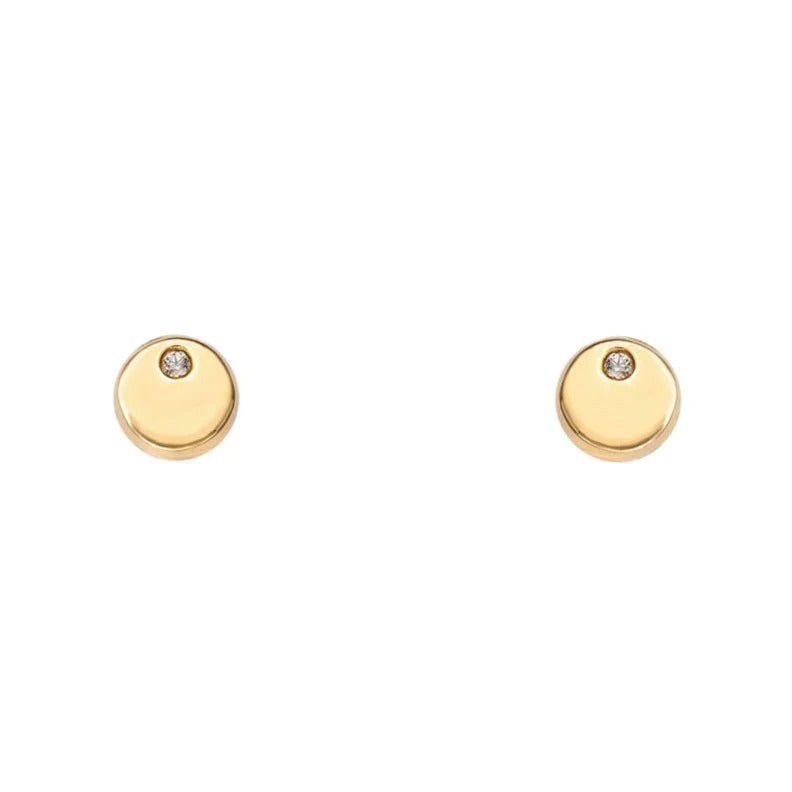 Par de pendientes de bebé de oro amarillo de 18k redondos con circonita, 4 mm