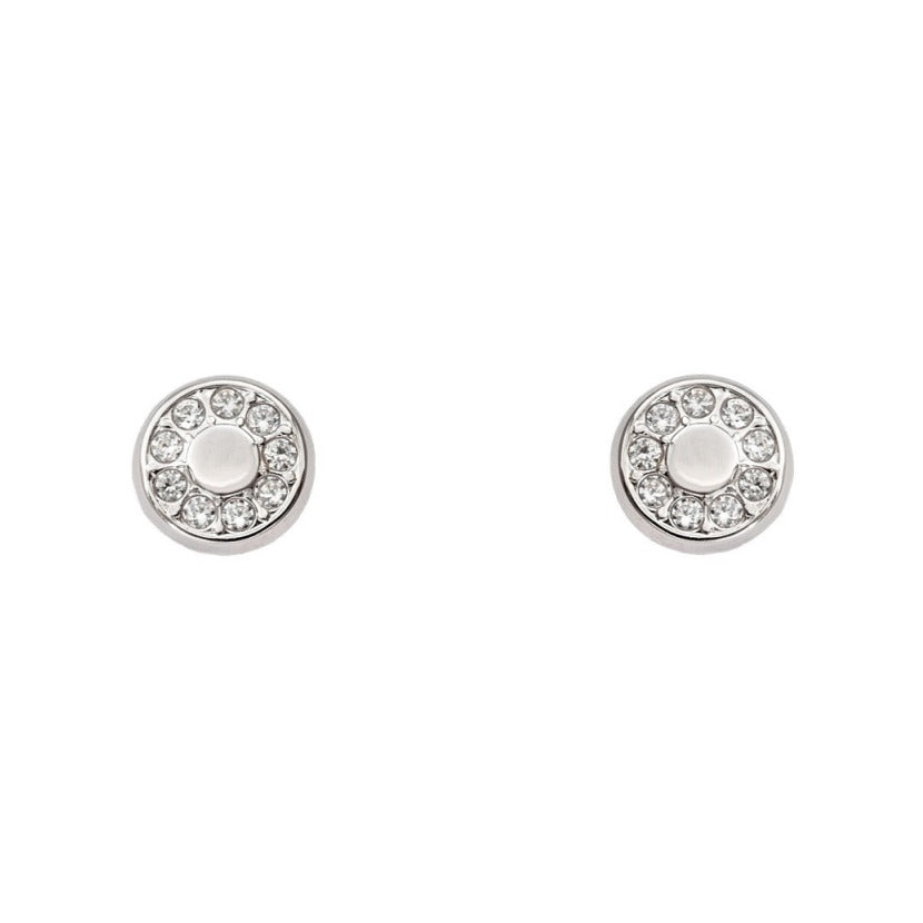 Pendientes oro blanco 18k rosca redondo circonitas bebé