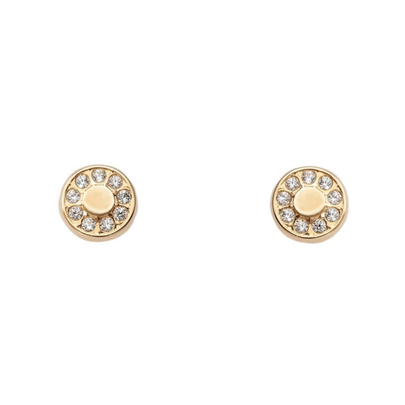 Pendientes oro amarillo 18k rosca redondo circonitas bebé