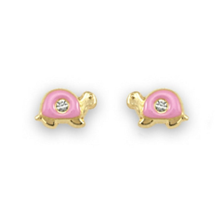 Pendientes bebé oro amarillo 18k tortuga mini esmalte circonita