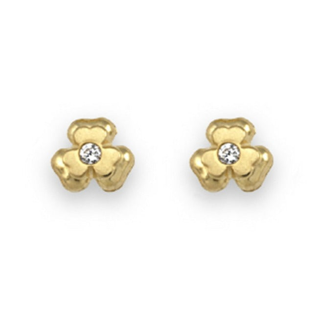 Pendientes bebé oro amarillo 18k trébol mate/brillo circonita