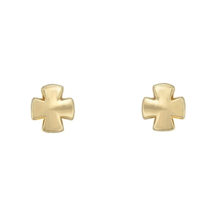 Par de pendientes de bebé de oro amarillo de 18k con forma de trébol y cierre de rosca