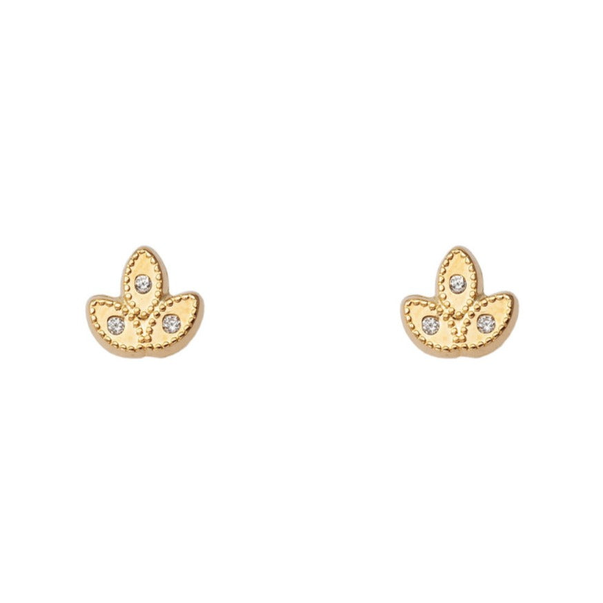 Pendientes oro amarillo 18k trébol circonitas bebé 6x6mm