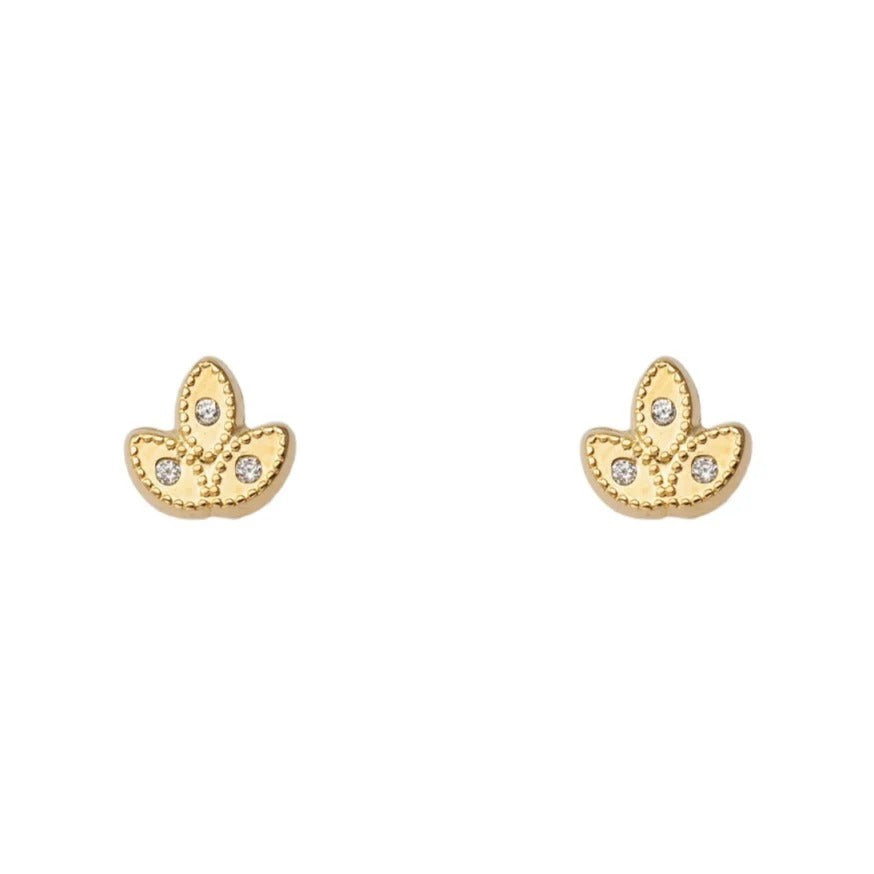 Par de pendientes de bebé de oro amarillo de 18k con forma de trébol y circonitas, 6x6 mm
