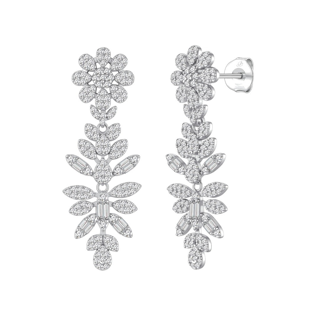 Pendientes nicole plata de ley con circonitas blancas, ancho 13 mm, alto 37 mm