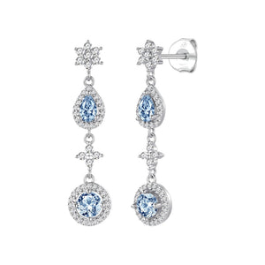 Pendientes multiforma plata de ley con circonitas blancas y aguamarina, ancho 8 mm, alto 34 mm