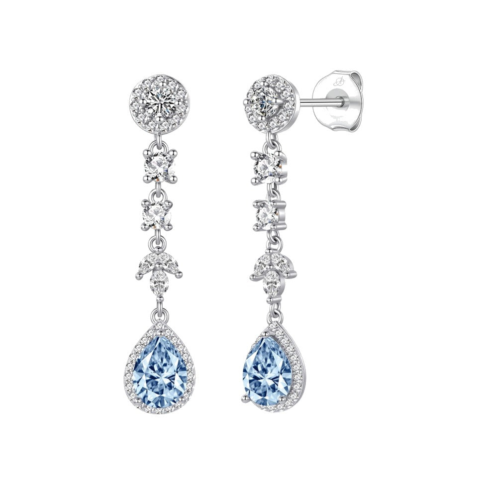 Pendientes multi plata de ley con circonitas blancas y aguamarina, ancho 8 mm, alto 36 mm