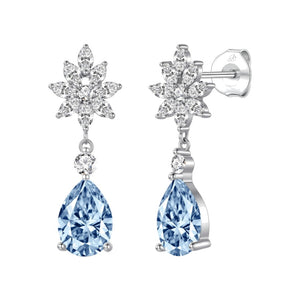Pendientes diana plata de ley con circonitas blancas y aguamarina, ancho 9 mm, alto 32 mm
