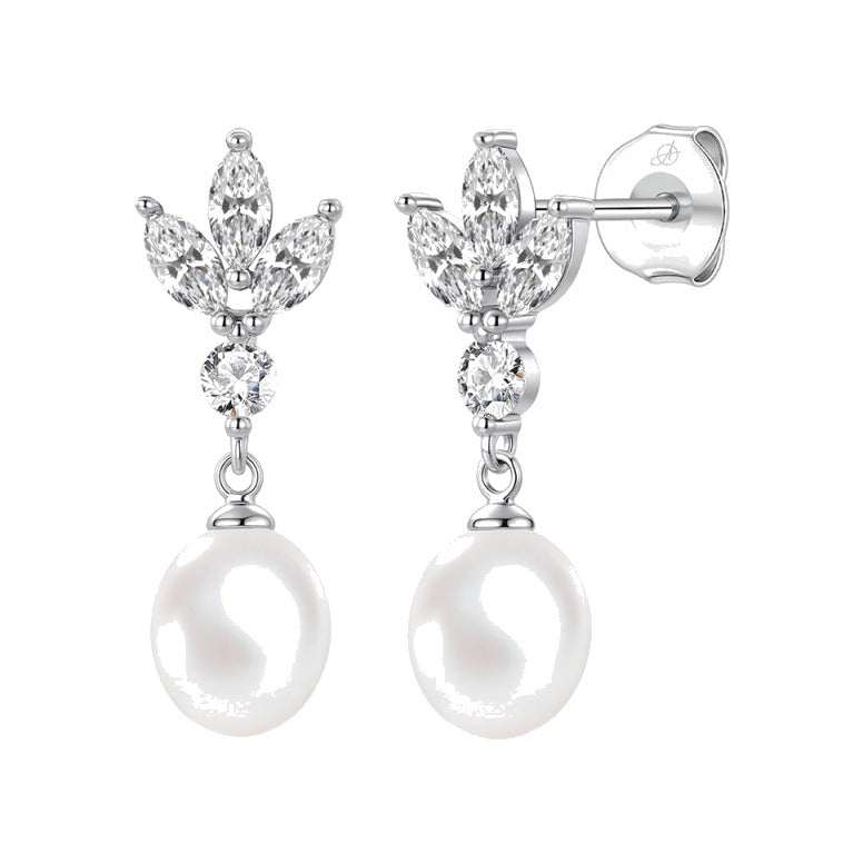 Pendientes palm plata de ley con circonitas blancas, ancho 7 mm, alto 25 mm