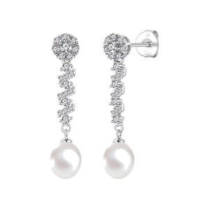 Pendientes zigzag plata de ley con circonitas blancas, ancho 7 mm, alto 32 mm