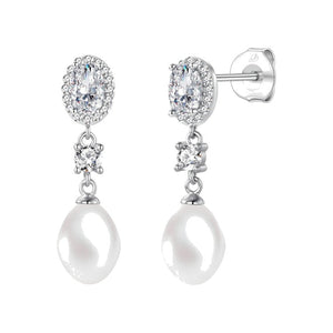 Pendientes mediterráneo plata de ley con circonitas blancas, ancho 7 mm, alto 26 mm