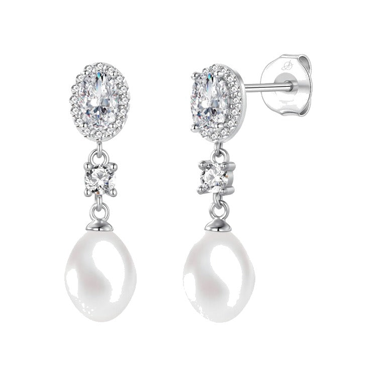 Pendientes mediterráneo plata de ley con circonitas blancas, ancho 7 mm, alto 26 mm