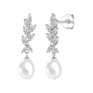 Pendientes arpione plata de ley con circonitas blancas, ancho 7 mm, alto 31 mm
