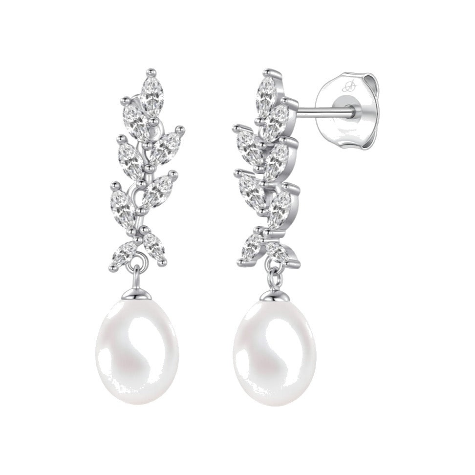 Pendientes arpione plata de ley con circonitas blancas, ancho 7 mm, alto 31 mm