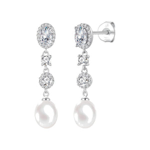 Pendientes mediterráneo plata de ley con circonitas blancas, ancho 7 mm, alto 34 mm