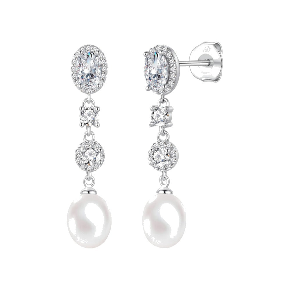 Pendientes mediterráneo plata de ley con circonitas blancas, ancho 7 mm, alto 34 mm