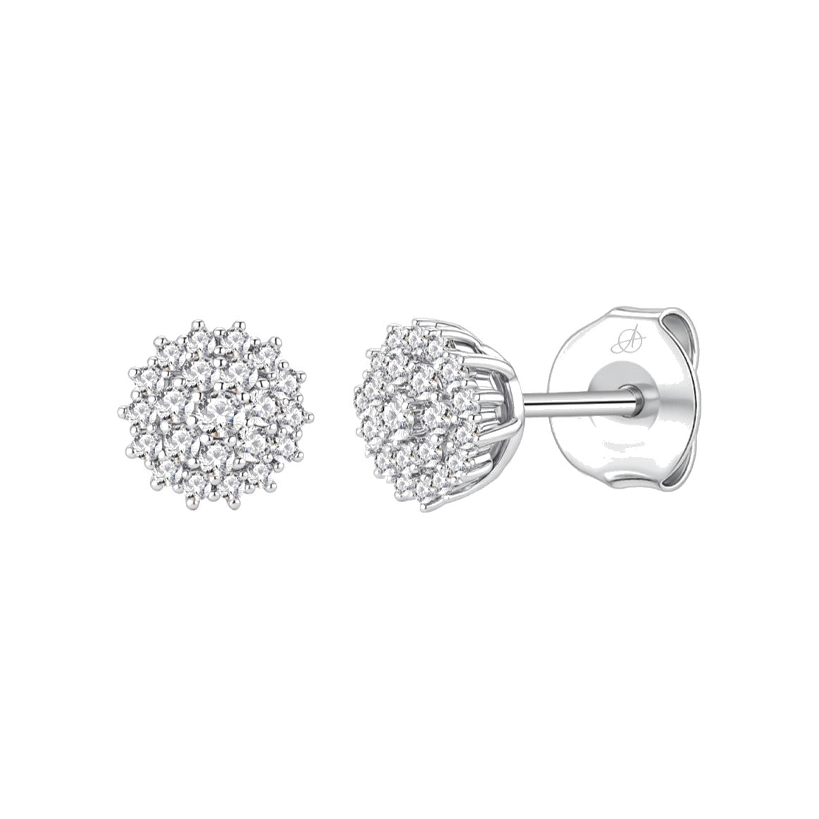 Pendientes rosetón plata de ley con circonitas blancas, 6,40 mm