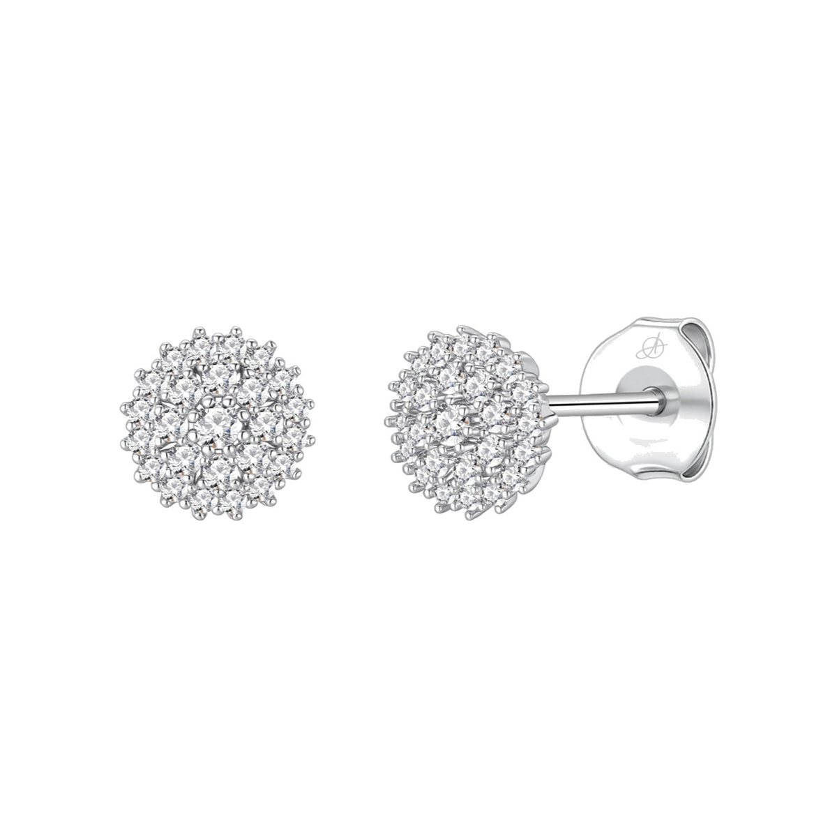 Pendientes rosetón plata de ley con circonitas blancas, 8 mm