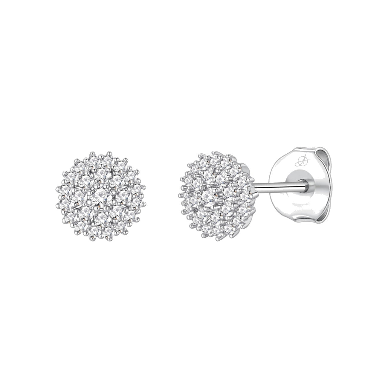 Pendientes rosetón plata de ley con circonitas blancas, 8 mm